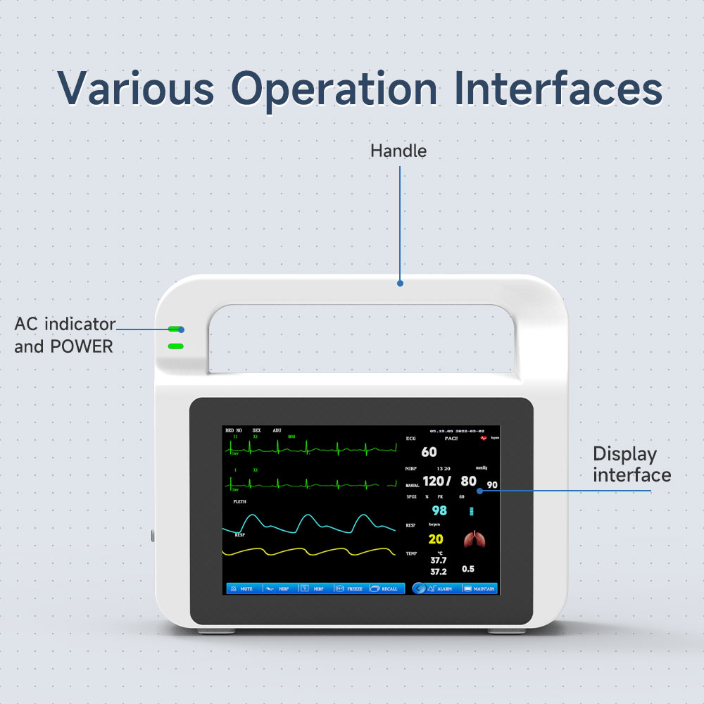 Patient Vital Signs Monitor 5" High Definition Screen ECG/NIBP/TEMP/RESP/SPO2/PR