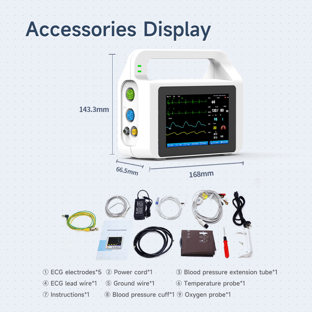 Patient Vital Signs Monitor 5" High Definition Screen ECG/NIBP/TEMP/RESP/SPO2/PR