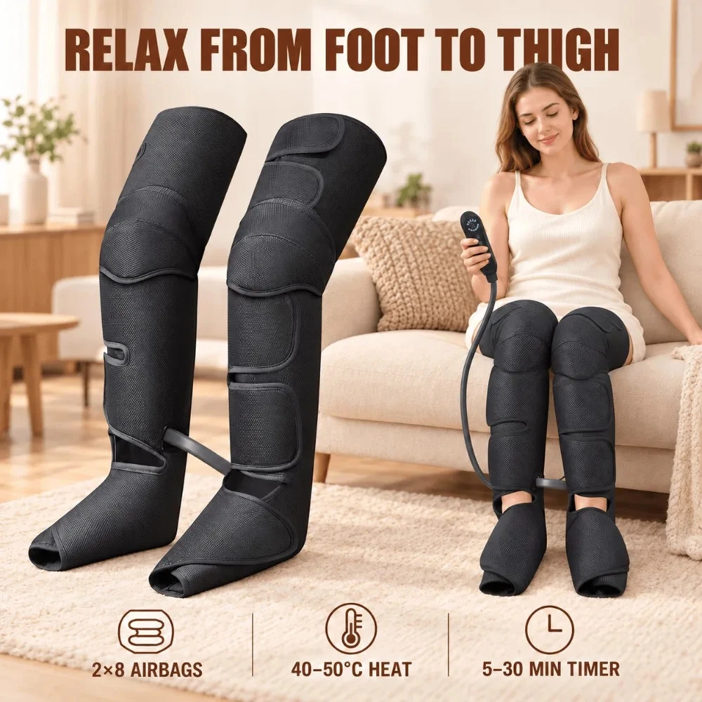 Air Compression Leg Massager 3 Modes 5 Intensities Full Leg Compression Boots