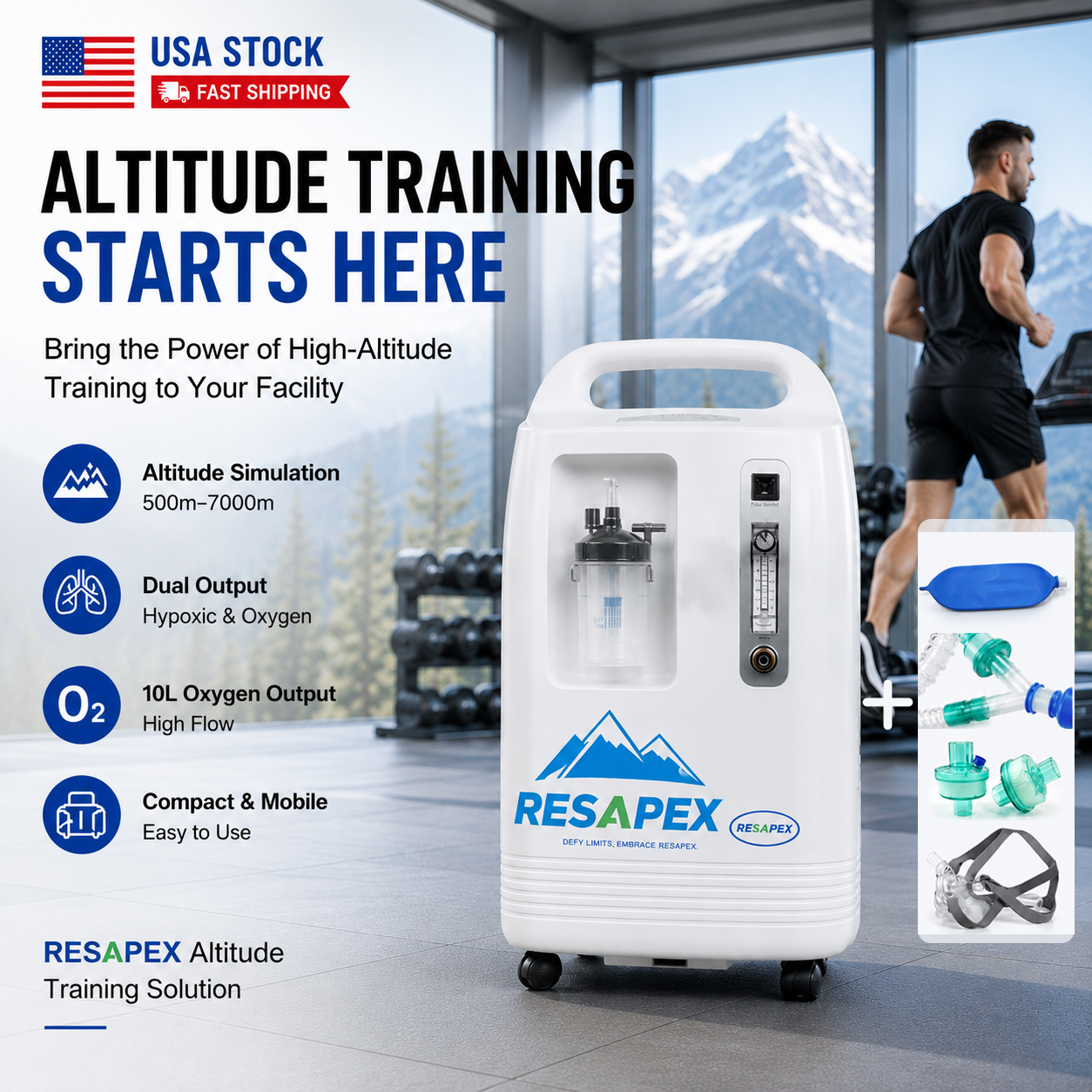 Resapex Altitude Training System Machine Altitude Generator Set Athelete Mask US