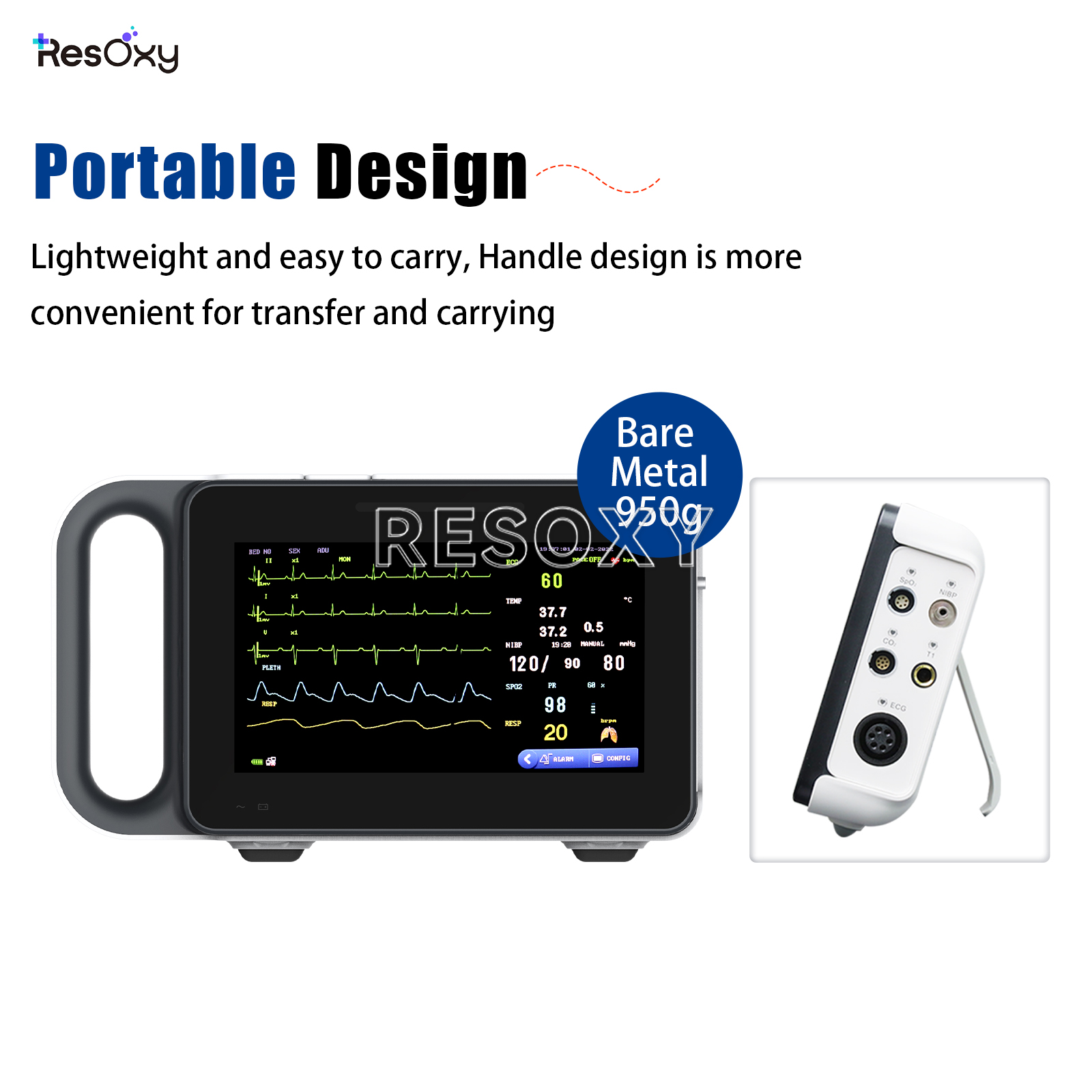 Portable Patient Vital Signs MonitorECG NIBP SPO2 PR TEMP RESP With Monitor Cart