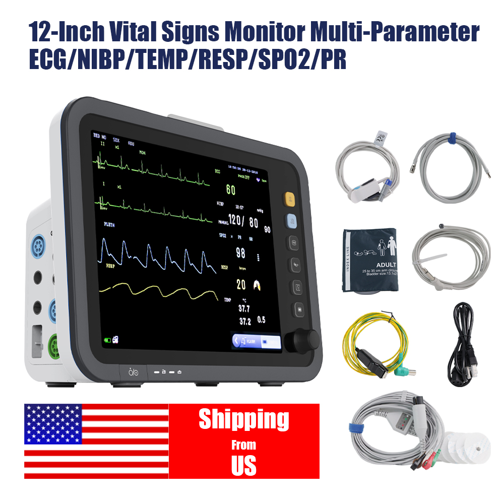  12.1" Patient Vital Signs Monitor ECG/NIBP/TEMP/RESP/SPO2/PR ICU Bedside