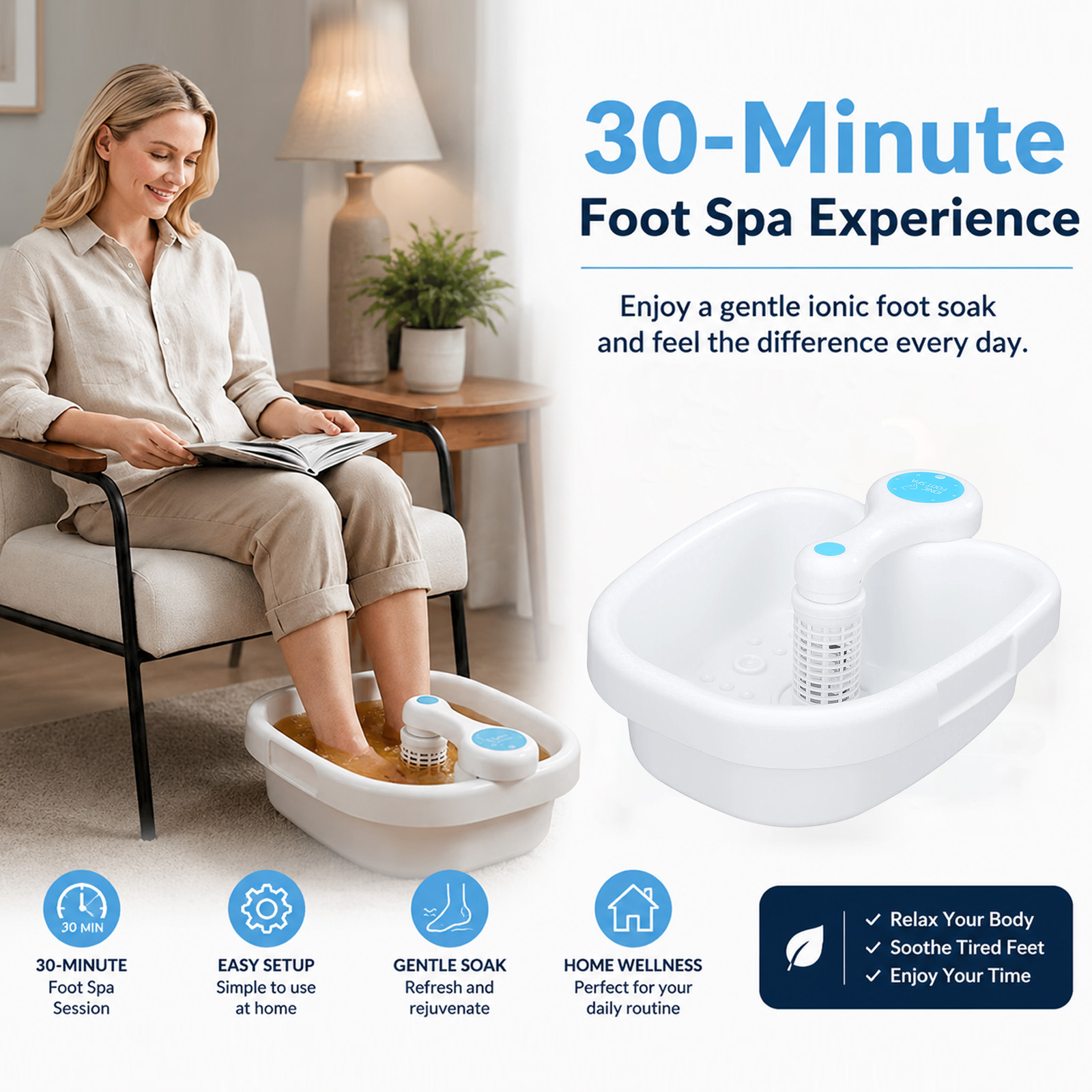 Ionic Detox Foot Bath Cleanse Spa Ion Kit Machine W/Tub Basin Array For Home