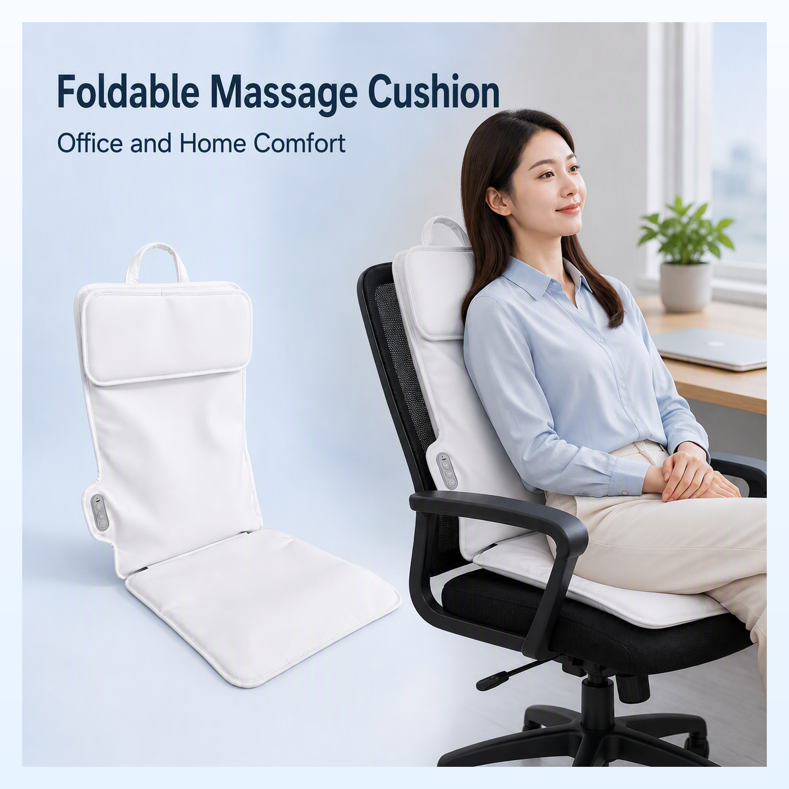 Foldable Back Massage Cushion Heating 4 Modes Rechargeable for Home Office Car