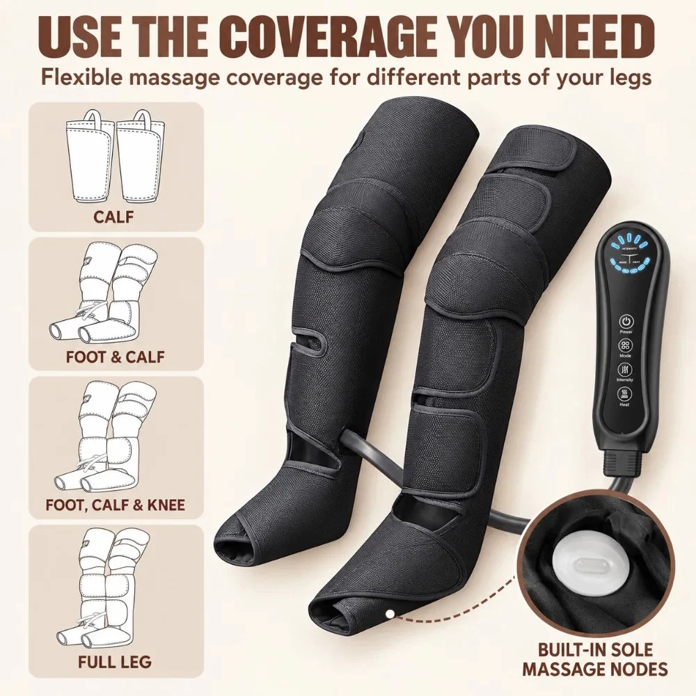 Air Compression Leg Massager 3 Modes 5 Intensities Full Leg Compression Boots