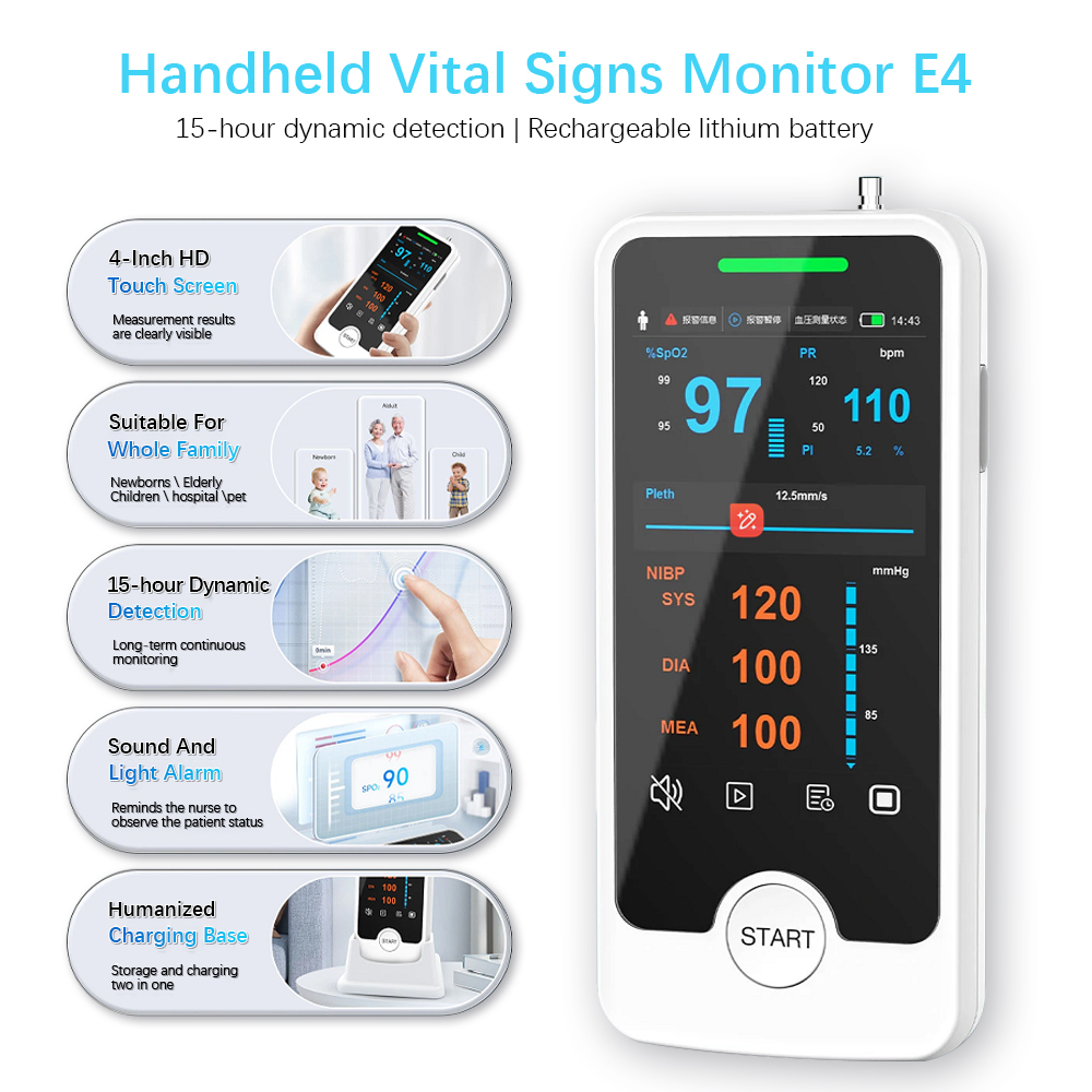 4''-Portable Patient Monitor Vital Signs-SPO2,NIBP Handheld Patient Monitor