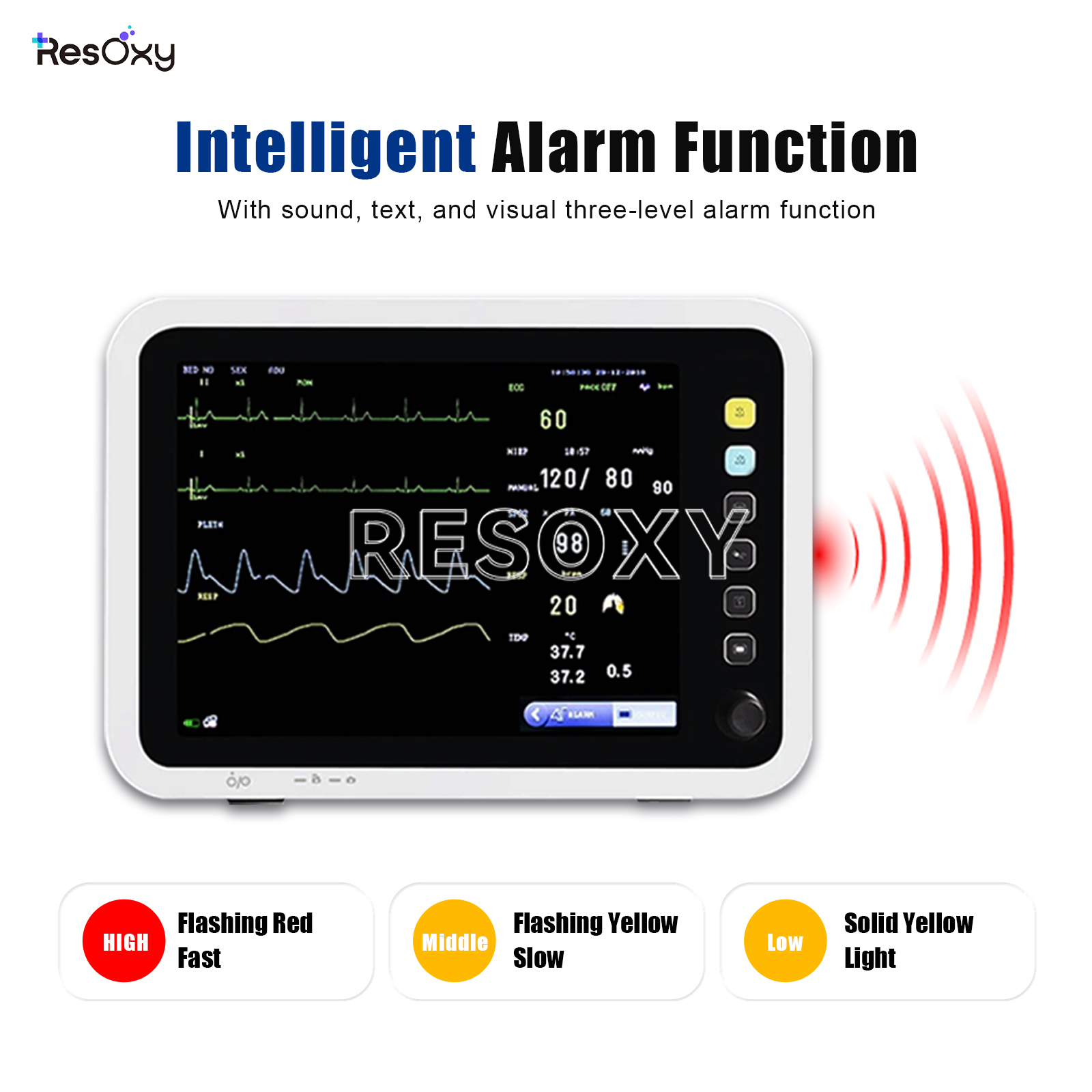  12.1" Patient Vital Signs Monitor ECG/NIBP/TEMP/RESP/SPO2/PR ICU Bedside