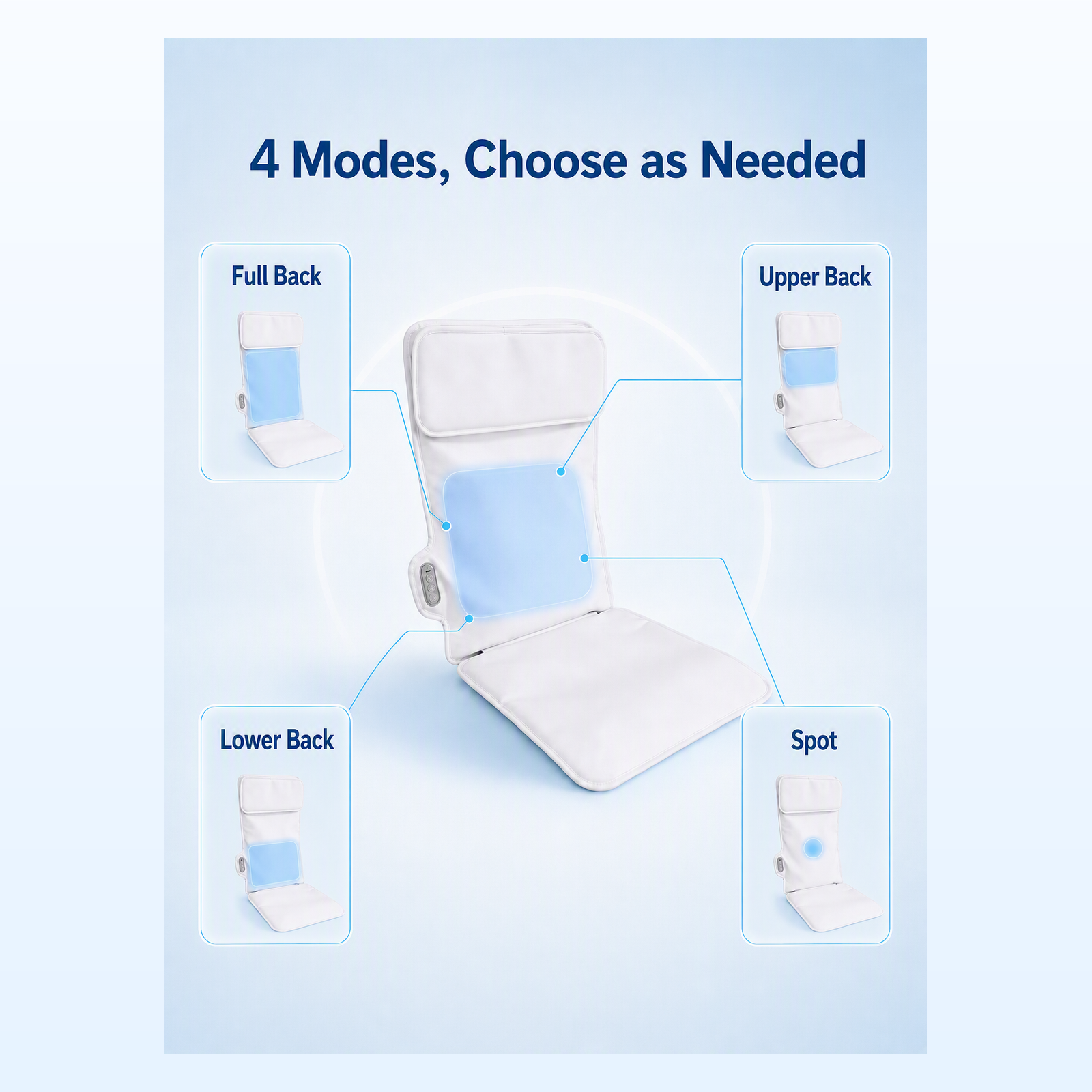 Foldable Back Massage Cushion Heating 4 Modes Rechargeable for Home Office Car