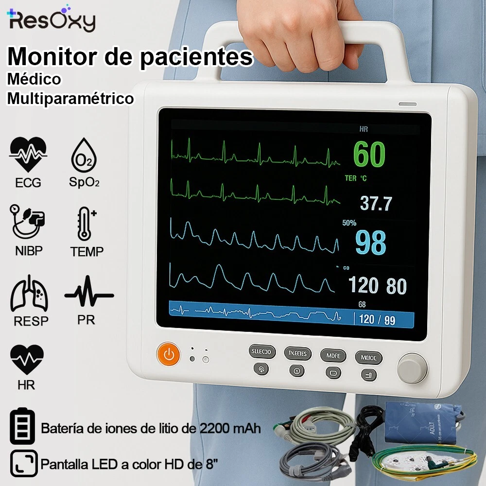 8" Handheld Portable Patient Monitor Vital Signs ECG TEMP Multi-parameter