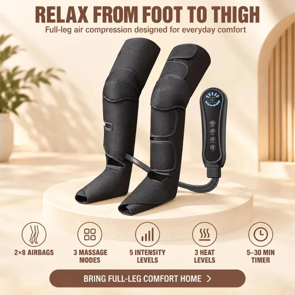 Air Compression Leg Massager 3 Modes 5 Intensities Full Leg Compression Boots