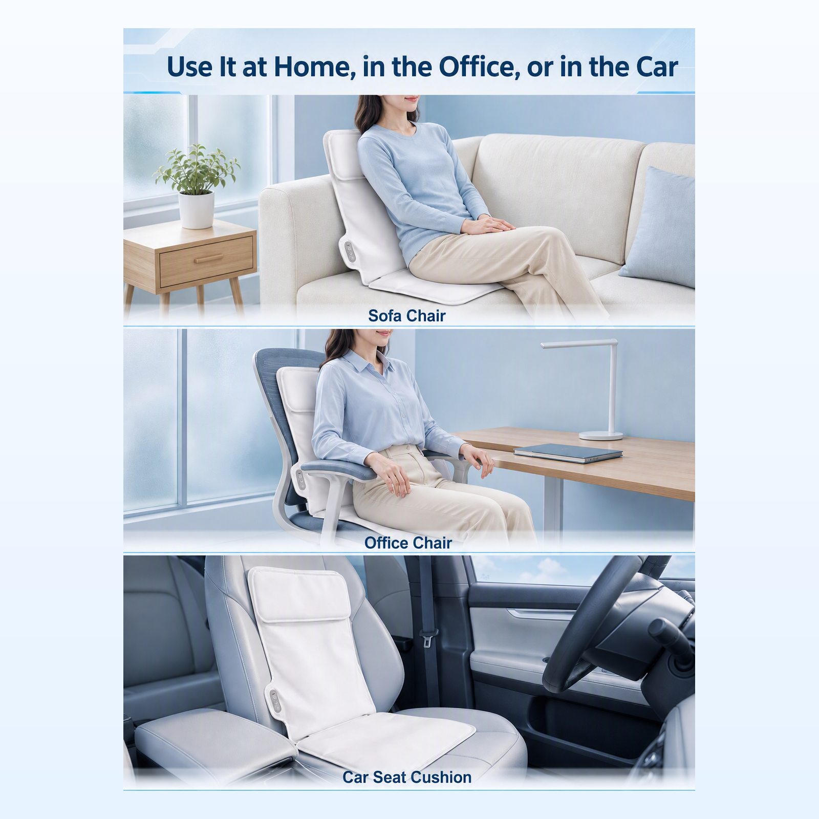 Foldable Back Massage Cushion Heating 4 Modes Rechargeable for Home Office Car