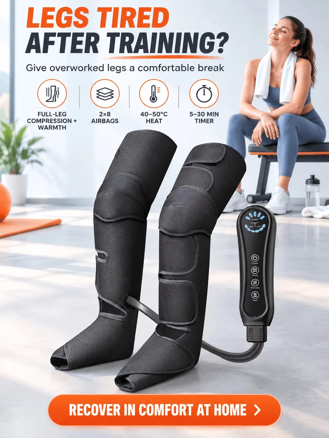 Air Compression Leg Massager 3 Modes 5 Intensities Full Leg Compression Boots