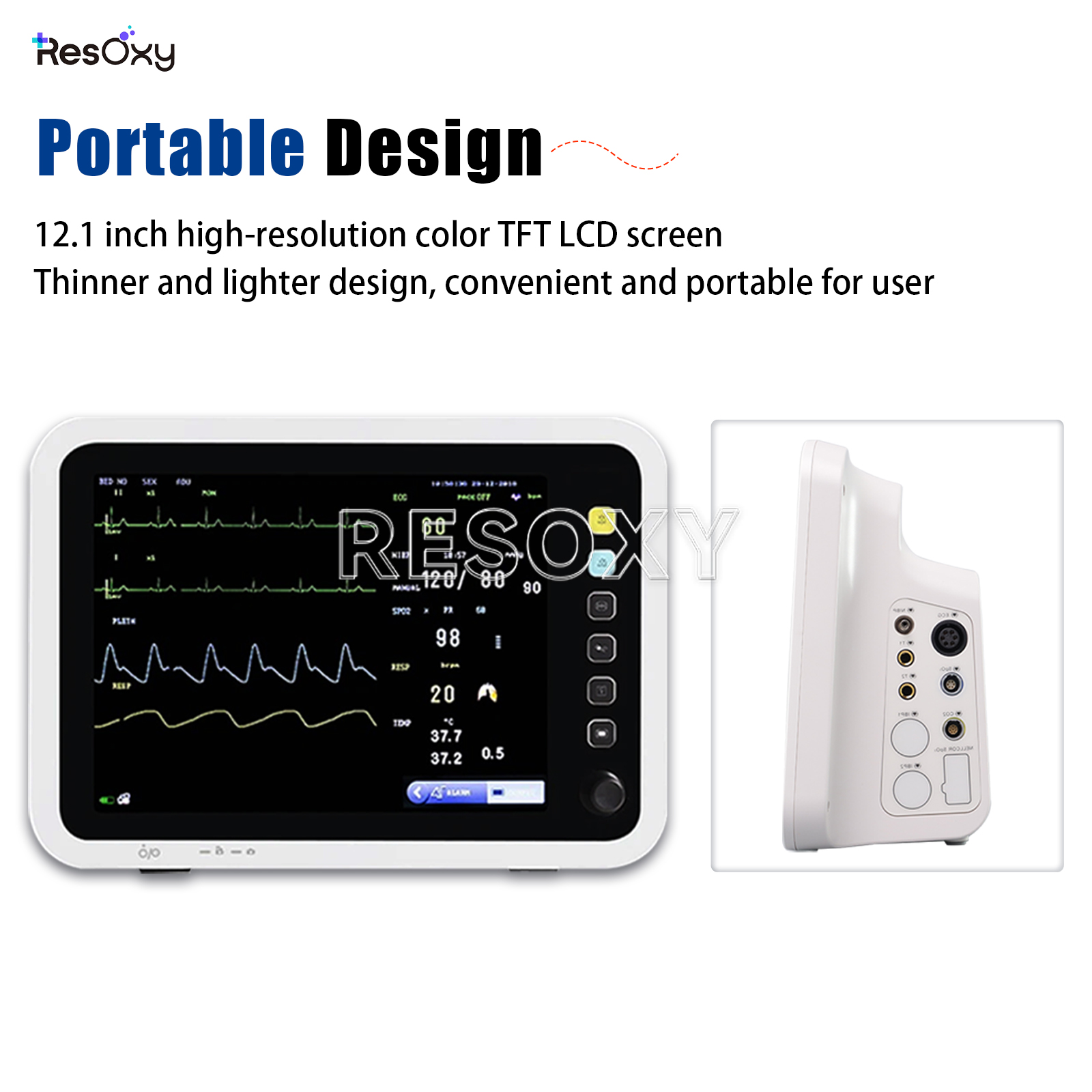  12.1" Patient Vital Signs Monitor ECG/NIBP/TEMP/RESP/SPO2/PR ICU Bedside