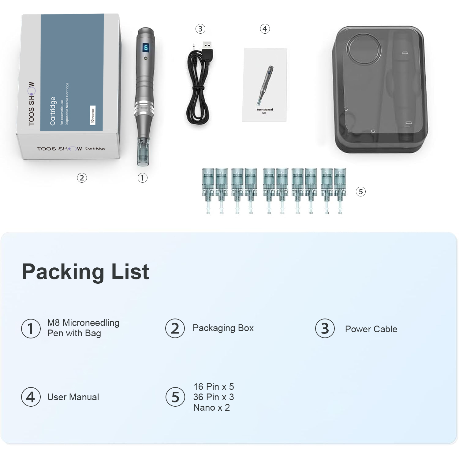 M8 Microneedling Pen Derma Micro Needle Pen 6 Speed with 10 Cartridges Kit