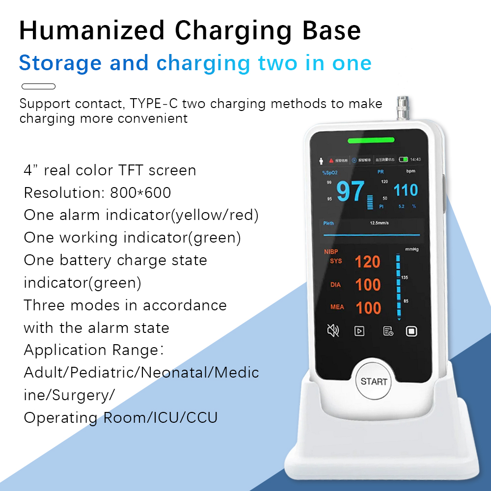 4''-Portable Patient Monitor Vital Signs-SPO2,NIBP Handheld Patient Monitor