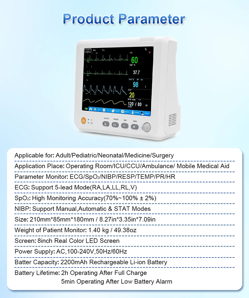 8" Handheld Portable Patient Monitor Vital Signs ECG TEMP Multi-parameter