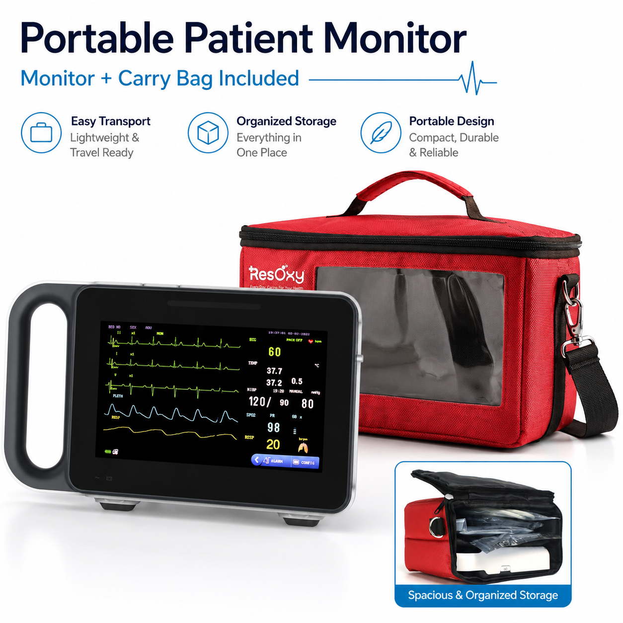 Resoxy Vital Signs Monitor E7 Bag,Easy To Carry