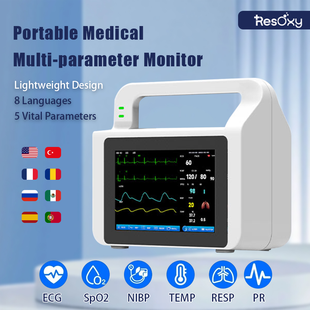 Patient Vital Signs Monitor 5" High Definition Screen ECG/NIBP/TEMP/RESP/SPO2/PR