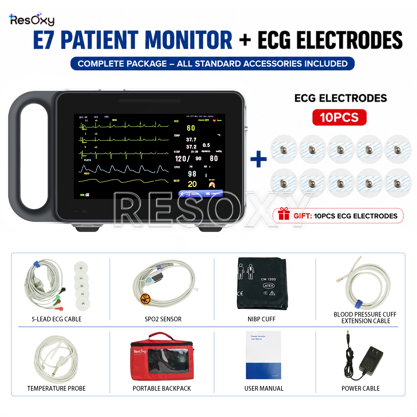 Portable Patient Monitor ECG NIBP SPO2 PR TEMP RESP With Portable Backpack