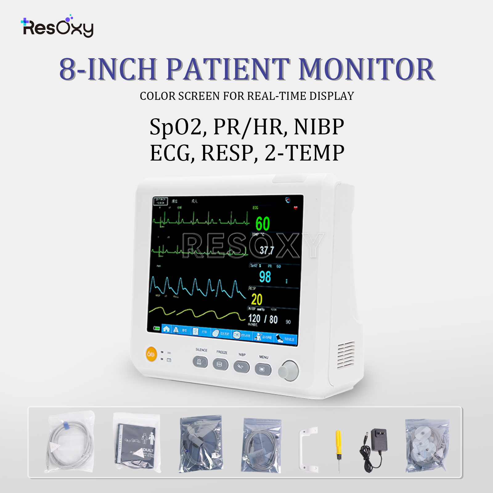 8" Handheld Portable Patient Monitor Vital Signs ECG TEMP Multi-parameter