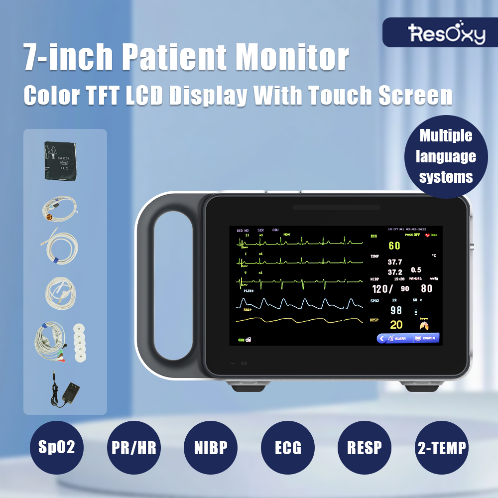 7" Portable Patient Vital Signs Monitor ECG/NIBP/TEMP/RESP/SPO2/PR Handheld