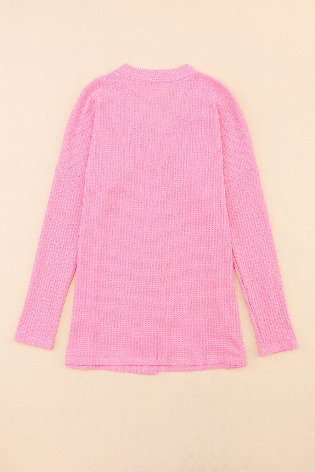 Pink Waffle Knit Dropped Shoulder Cardigan-yoyobikini
