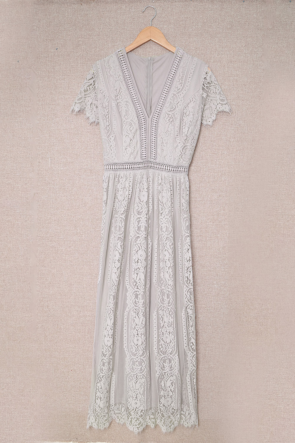 Gray Blue Fill Your Heart Lace Maxi Dress-yoyobikini