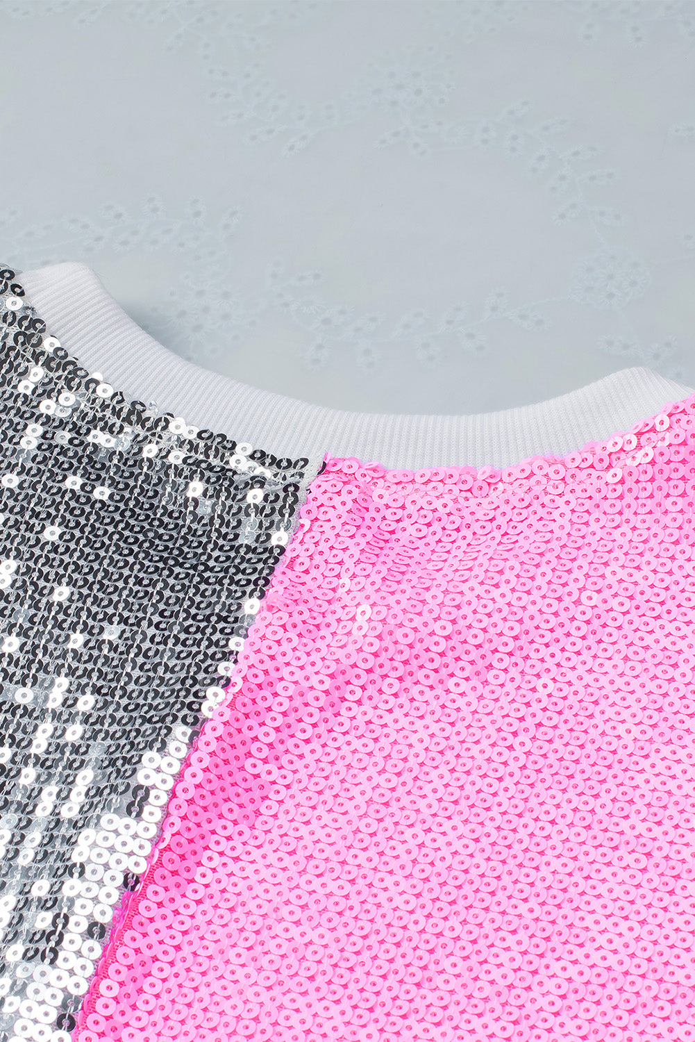 Pink Sequin Color Block Half Sleeve Shift Mini Dress-yoyobikini