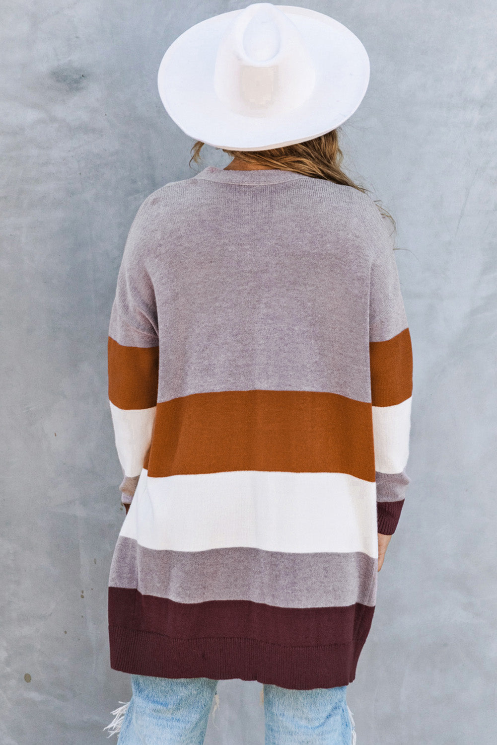 Open Front Colorblock Cardigan with Pockets-yoyobikini