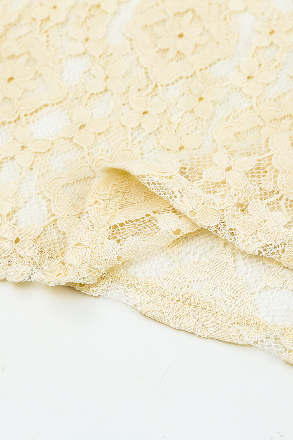 Beige Mock Neck Lace Blouse-yoyobikini