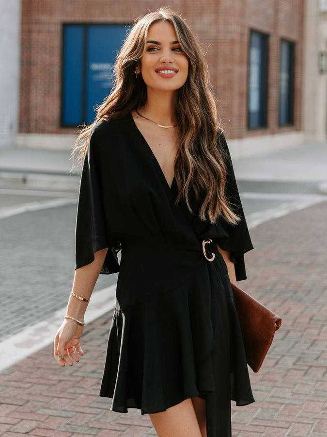Summer Dresses Khaki V-Neck Beach Mini Dress For Women