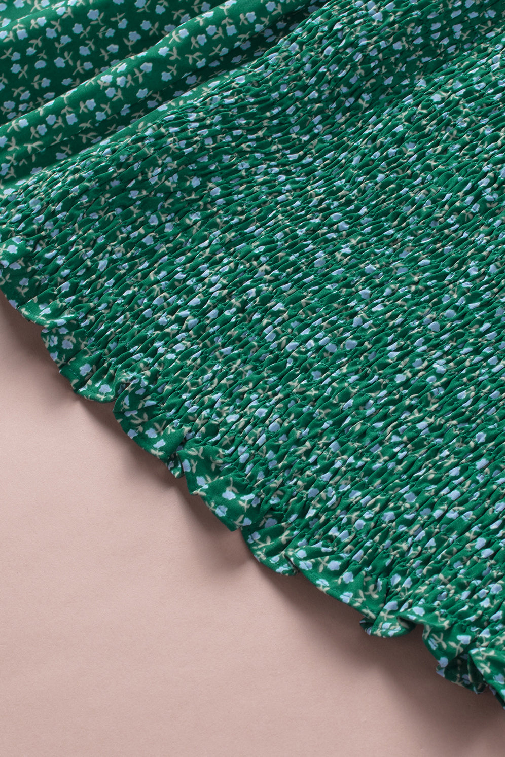 Green Square Neck Puff Sleeve Floral Smocked Top-yoyobikini