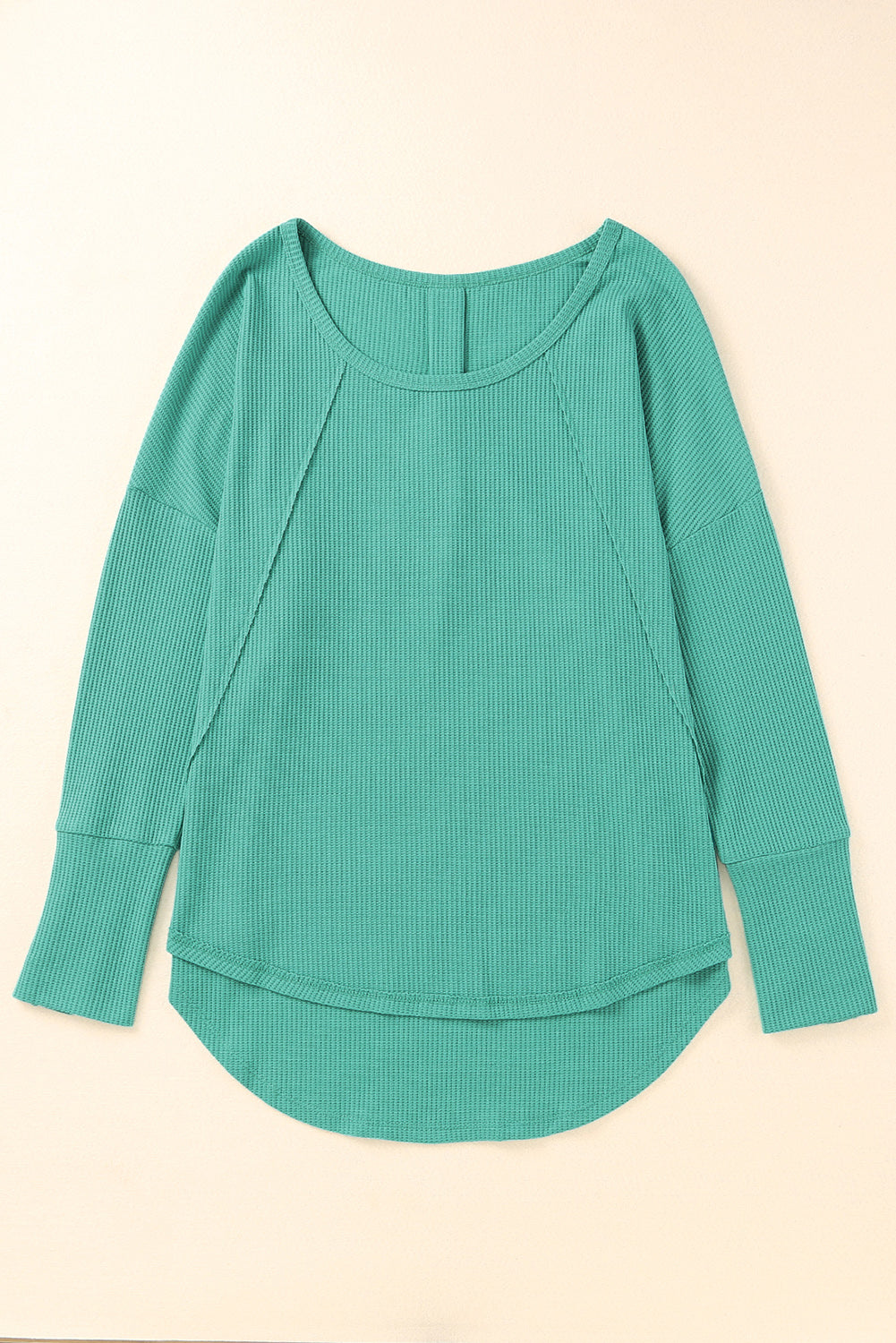 Green Waffle Knit Splicing Buttons Long Sleeve Top-yoyobikini