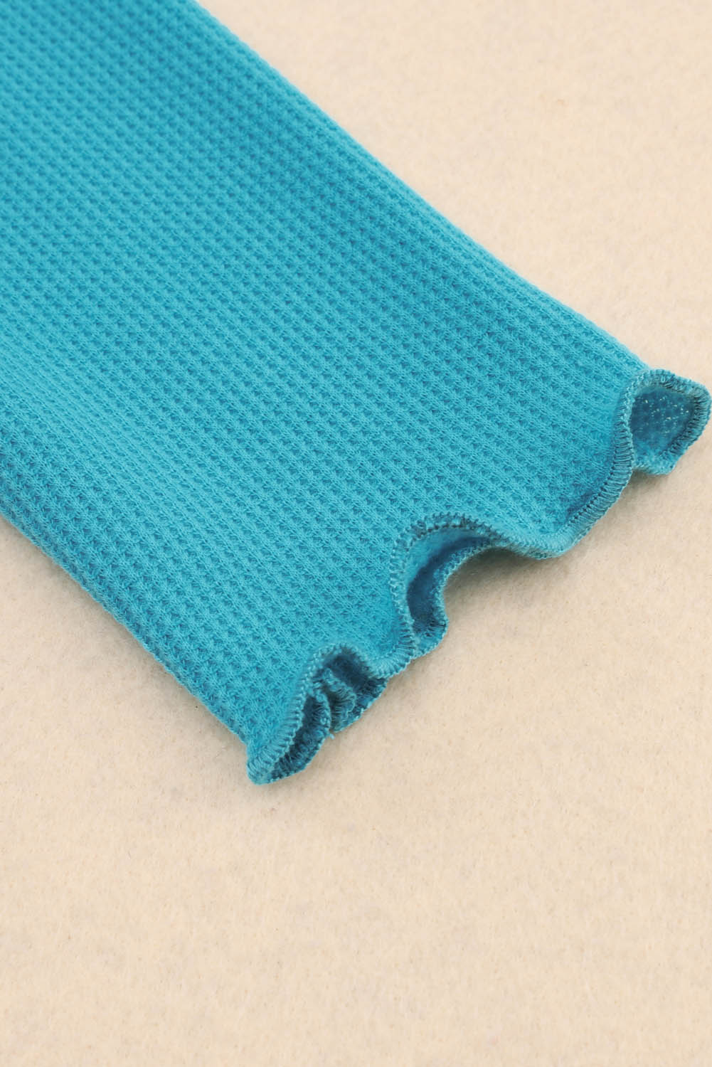 Sky Blue Waffle Knit Long Sleeve Buttoned Henley Top-yoyobikini