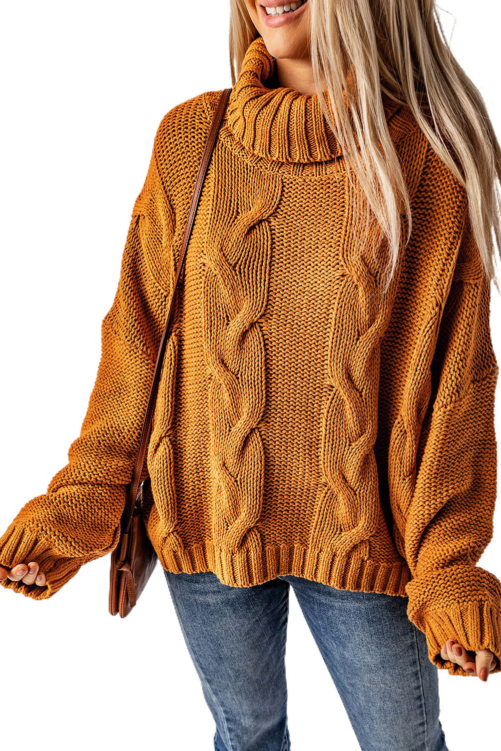 Cuddle Weather Cable Knit Handmade Turtleneck Sweater-yoyobikini