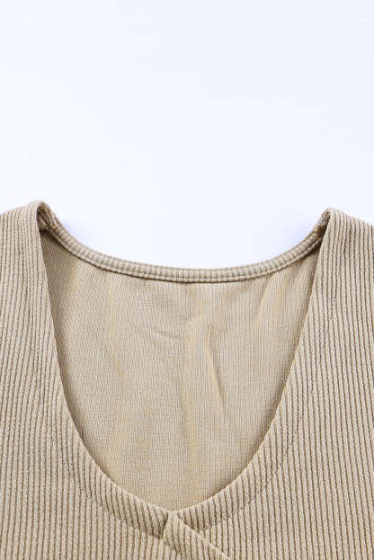 Apricot Buttons Long Sleeve Knitted Bodycon Dress-yoyobikini