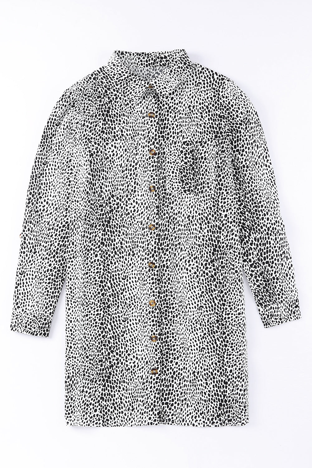 Long Sleeve Leopard Animal Print Shirt Dress-yoyobikini