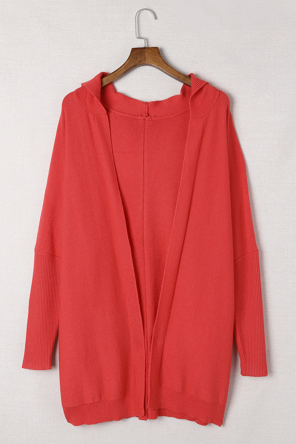 Rib Trimmed Batwing Sleeve Hooded Cardigan-yoyobikini