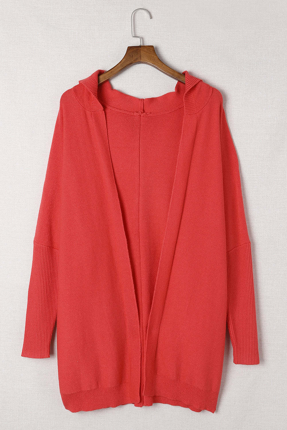 Rib Trimmed Batwing Sleeve Hooded Cardigan-yoyobikini
