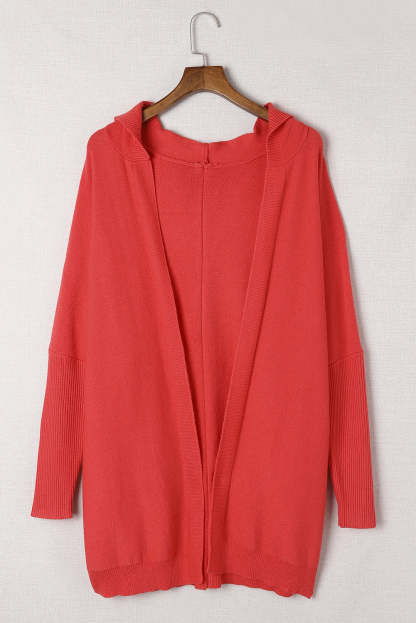 Rib Trimmed Batwing Sleeve Hooded Cardigan-yoyobikini