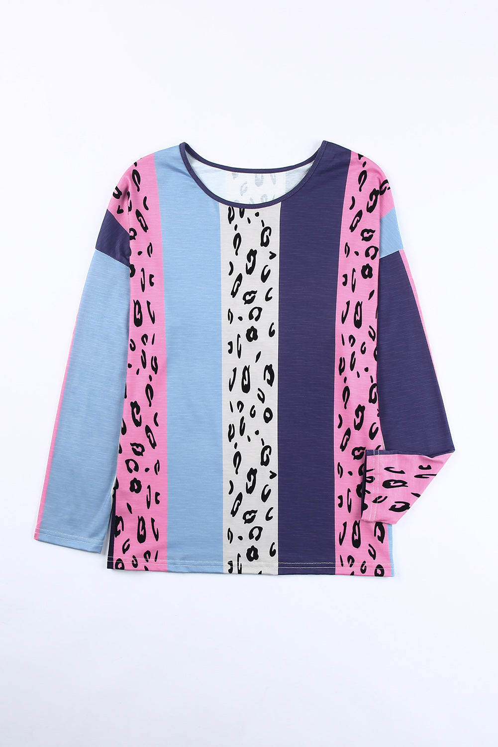 Leopard Color Block Leopard Long Sleeve Blouse-yoyobikini
