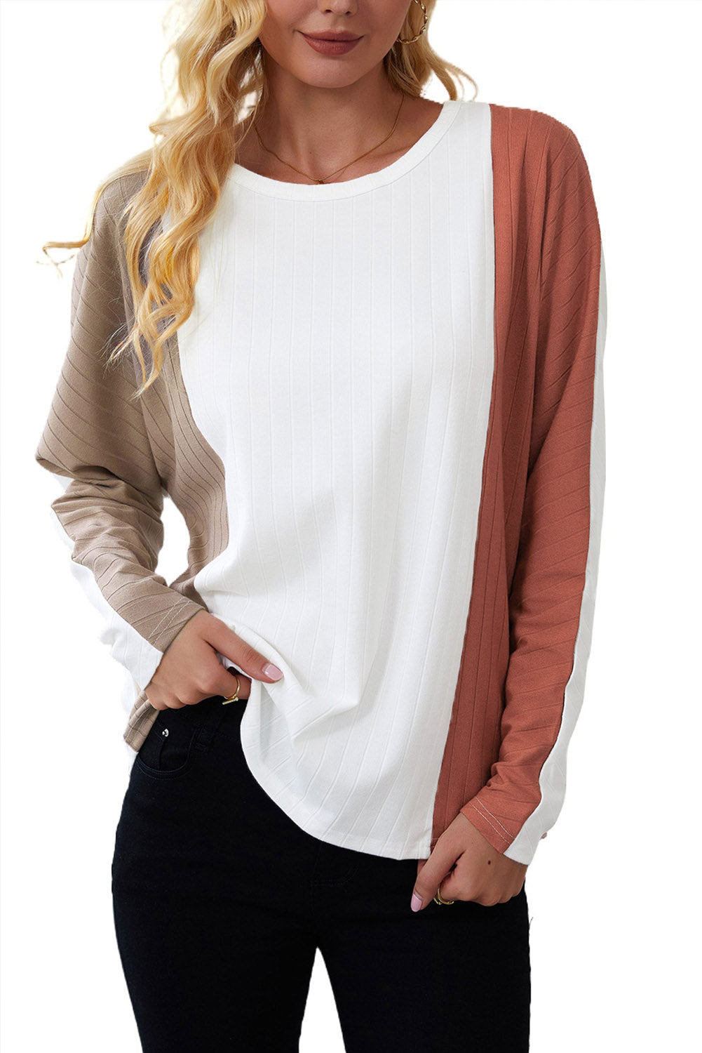 Apricot Colorblock Dolman Knit Top-yoyobikini