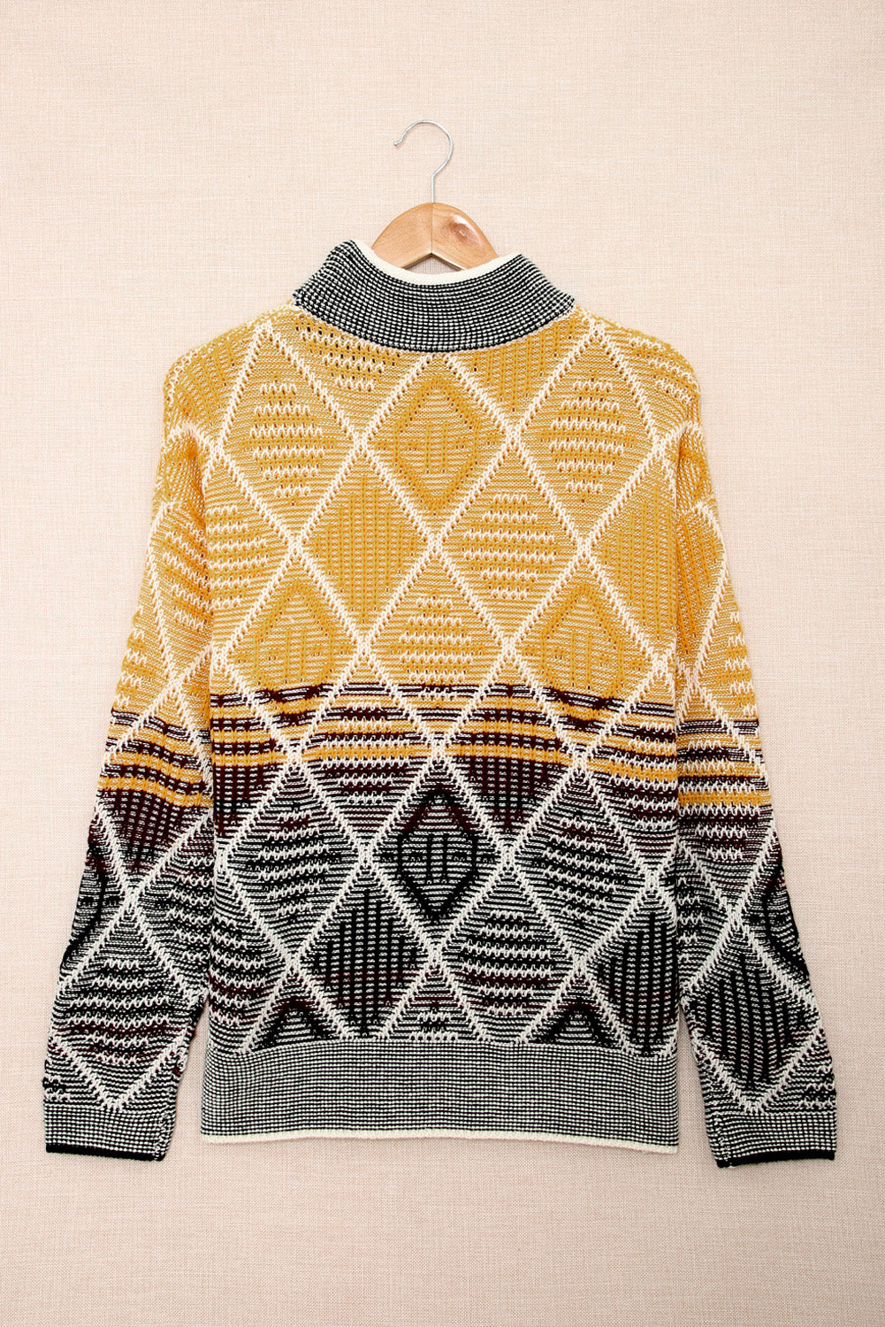 High Neck Geometric Colorblock Sweater-yoyobikini