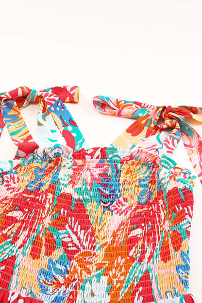 Multicolor Vibrant Tropical Print Smocked Ruffle Tiered Maxi Dress-yoyobikini