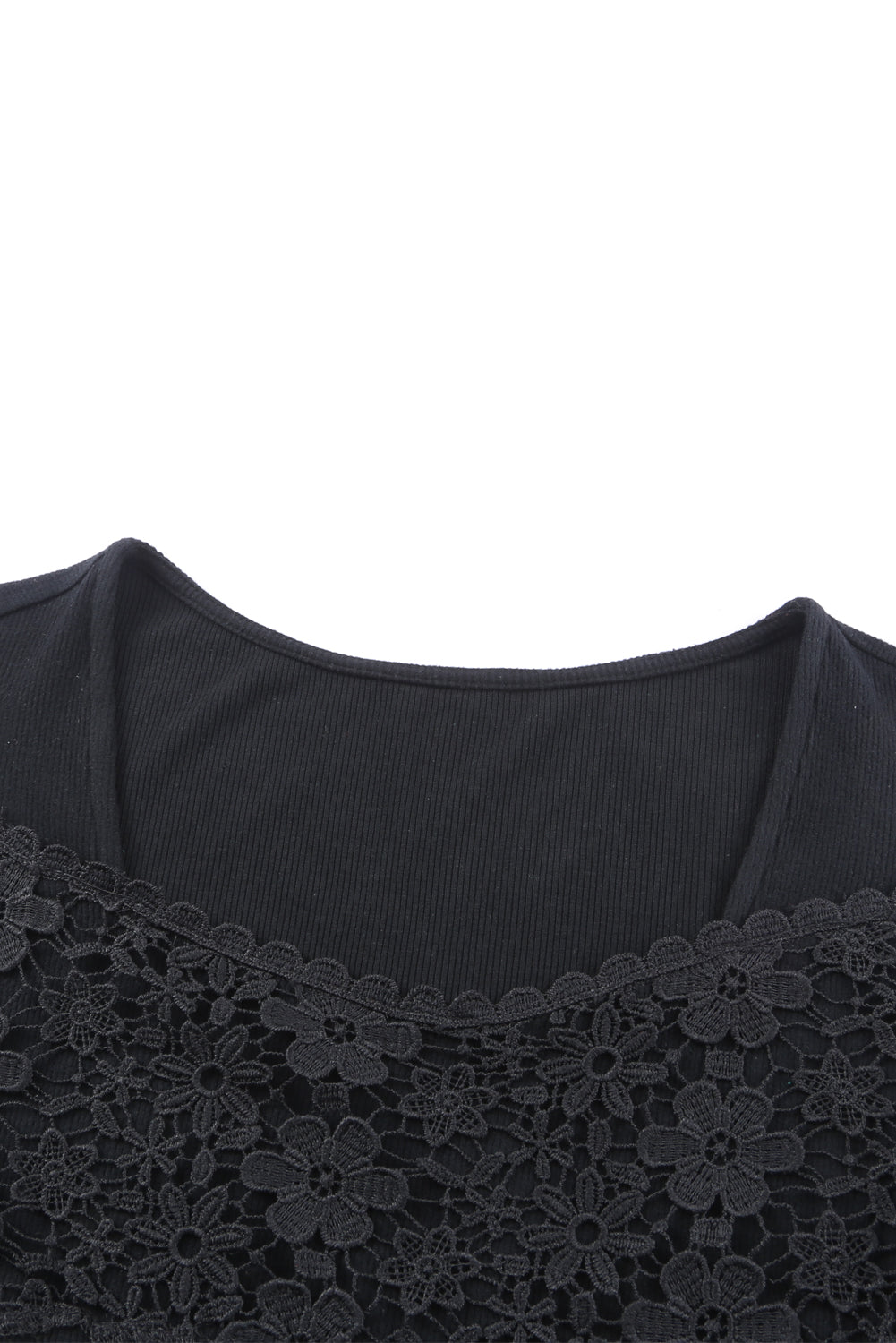 Black Lace Crochet V Neck Long Sleeve Top-yoyobikini