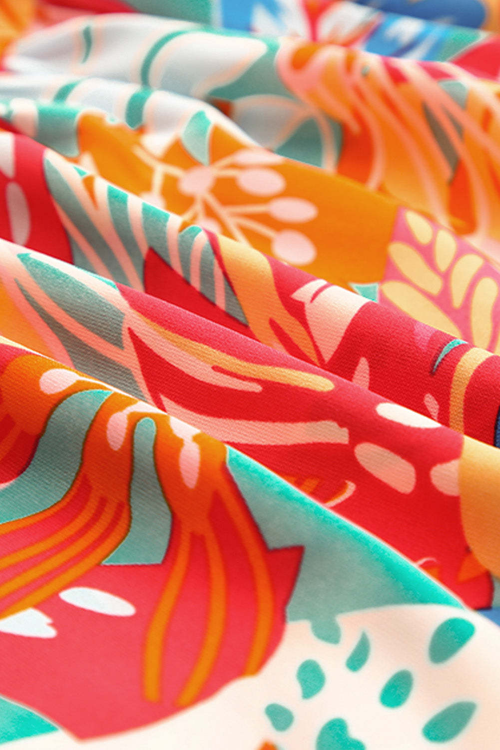 Multicolor Vibrant Tropical Print Smocked Ruffle Tiered Maxi Dress-yoyobikini