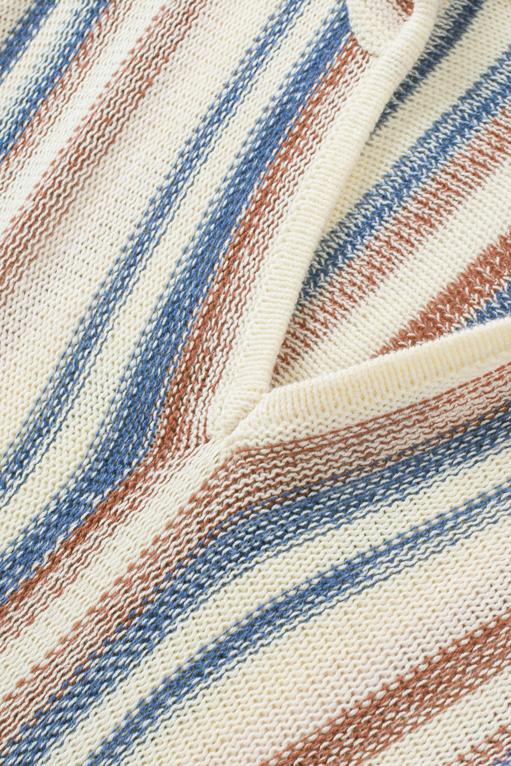 Multicolor Striped Knit Kangaroo Pocket Hooded Sweater-yoyobikini