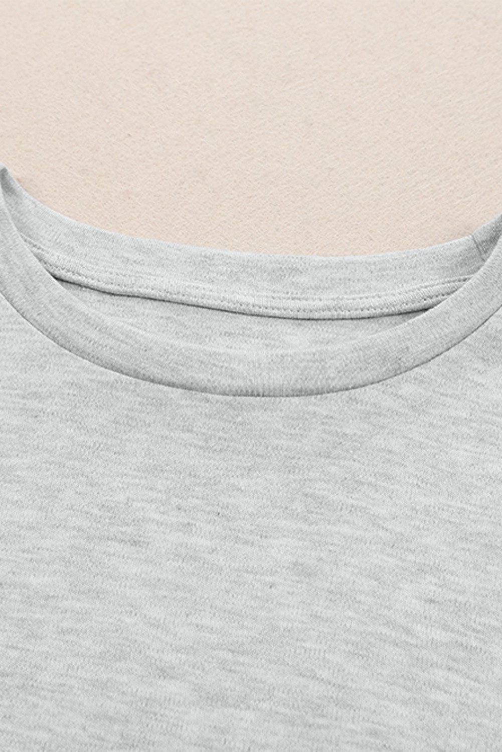Gray Plain Crew Neck Long Sleeve Top-yoyobikini