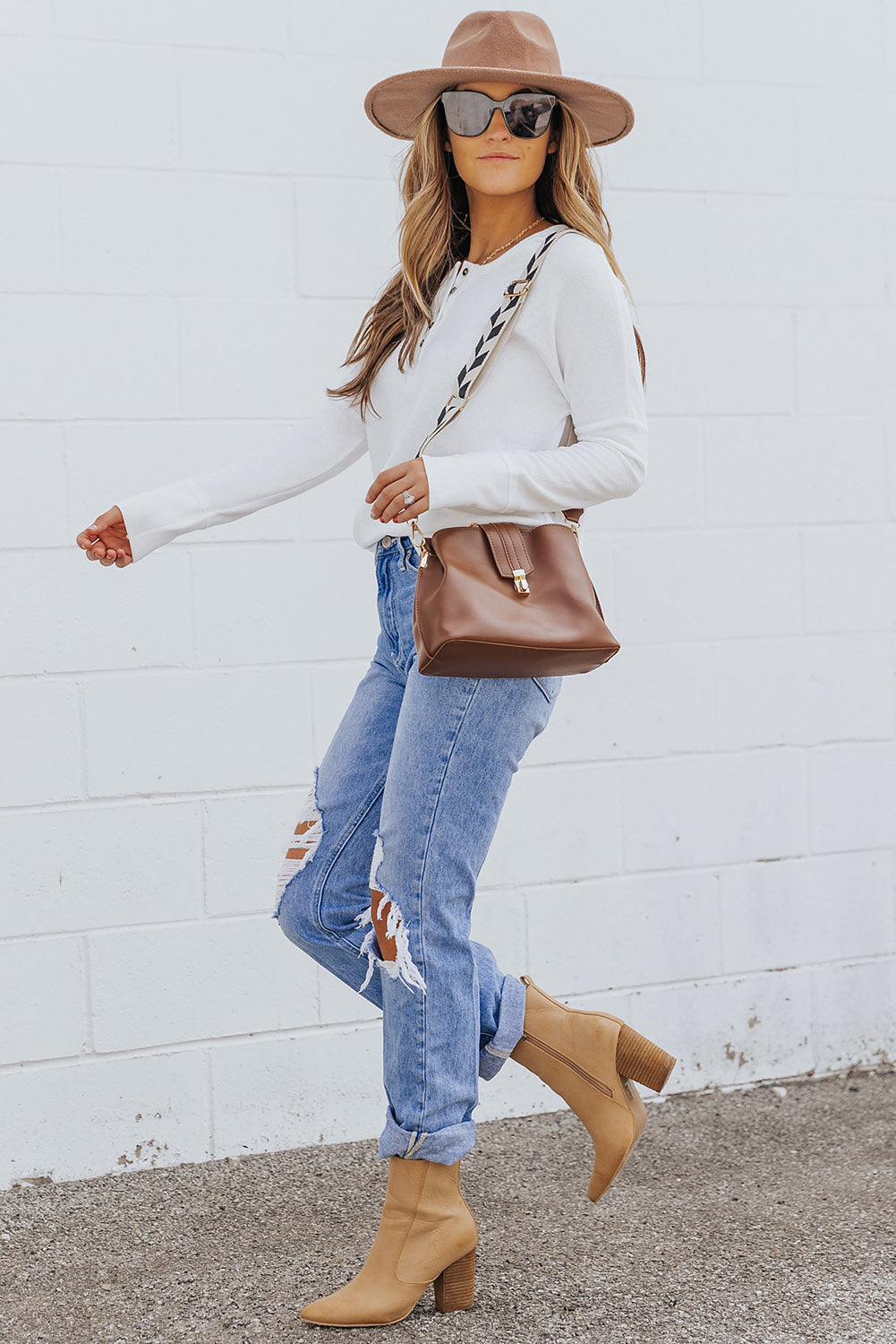 White Waffle Knit Henley Top-yoyobikini