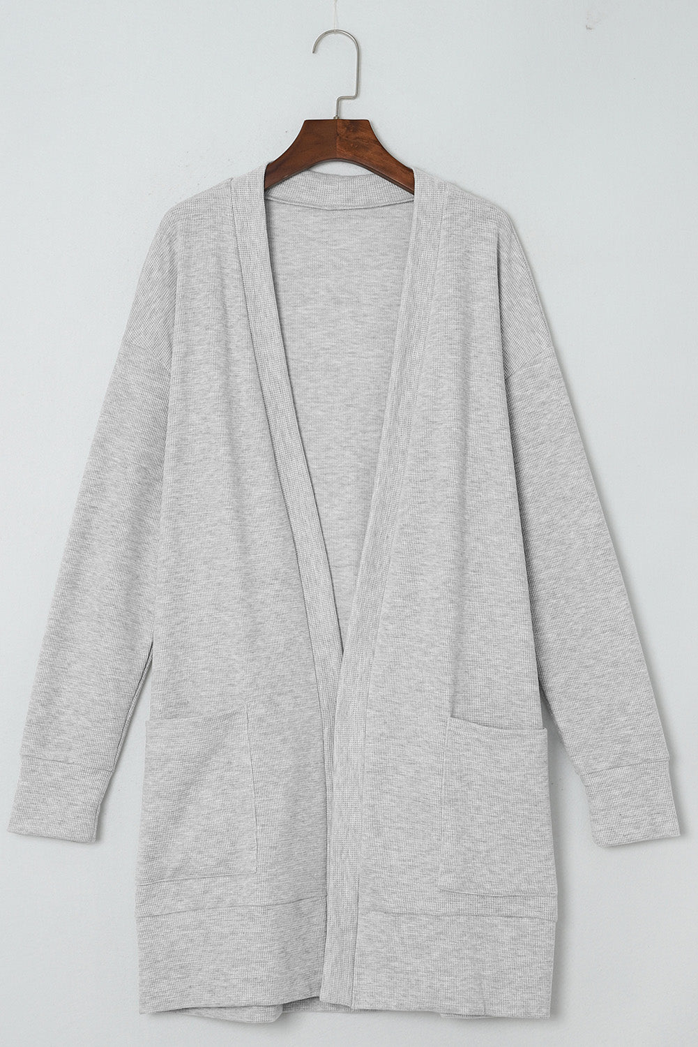 Light Gray Thermal Waffle Knit Pocketed Cardigan-yoyobikini